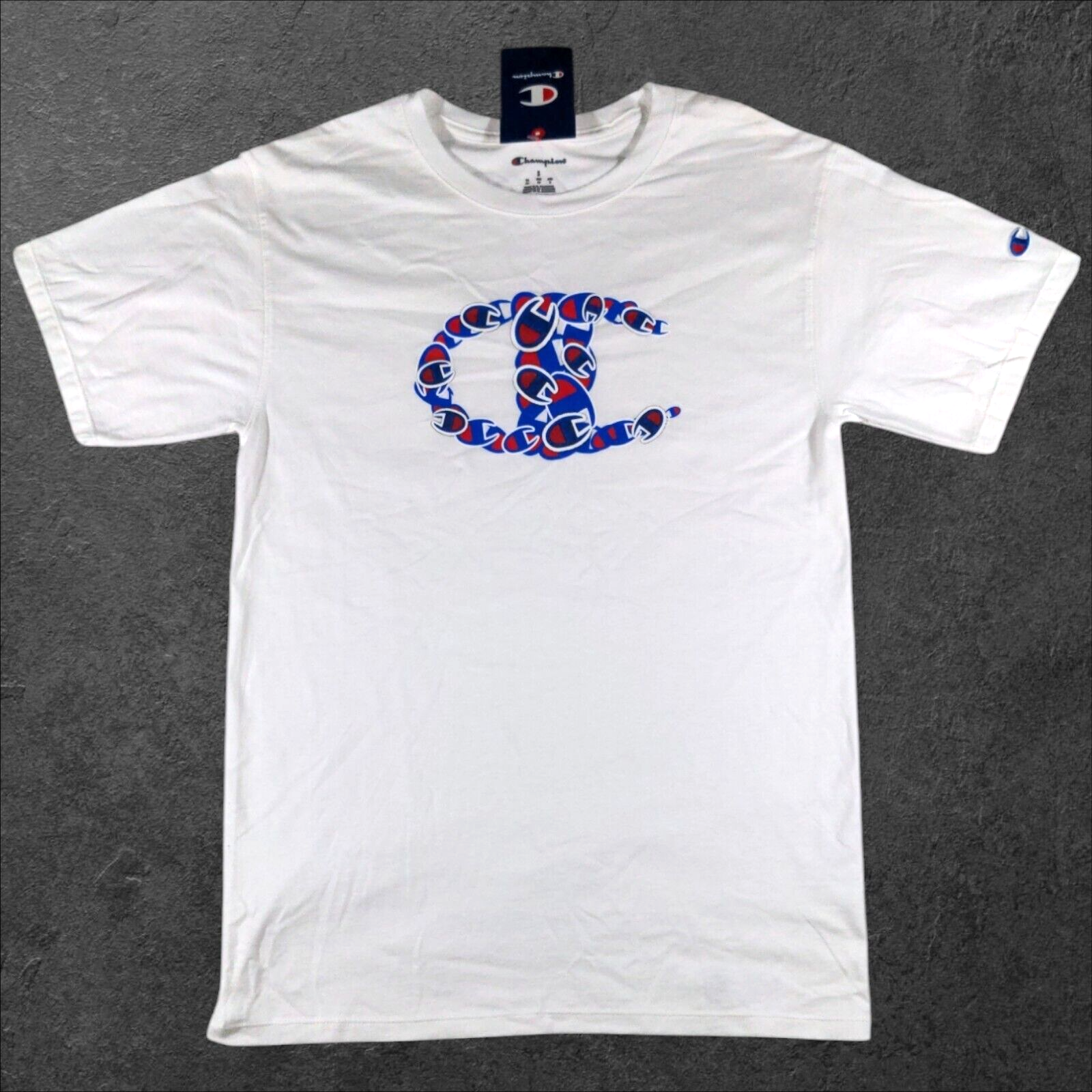 Champion Classic Logo Graphic Crew Neck T-Shirt Men's Small White