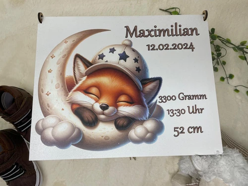 Personalisierte Erinnerungsbox Holz Geschenk zur Geburt Taufe Baby Fuchs Motiv