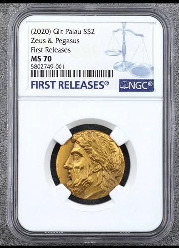 NGC MS70 FR 2020 Palau Gilt 15g Silver Coin - Ancient Greek God Zeus & Pegasus
