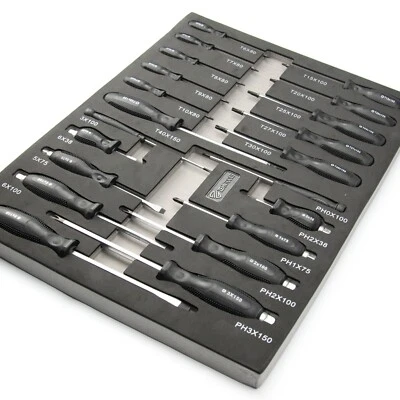 ZEHN TOOLS HEAVY DUTY SCREWDRIVERS SET IN A FOAM TOOL TRAY PHILLIPS SLOTTED TORX GO THROUGH