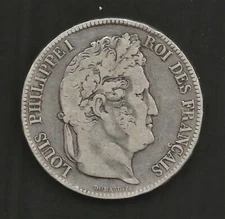 1838 W FRANCE 5 Francs LOUIS PHILIPPE I EMPEREUR SILVER COIN KM# 749.13