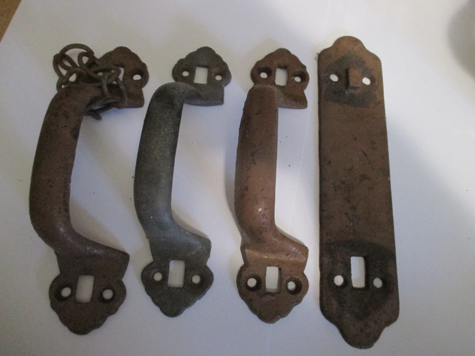 Vintage 3 Cast Iron Push Pull Door Handles Pub Bar Shop Restoration+ 1 plate