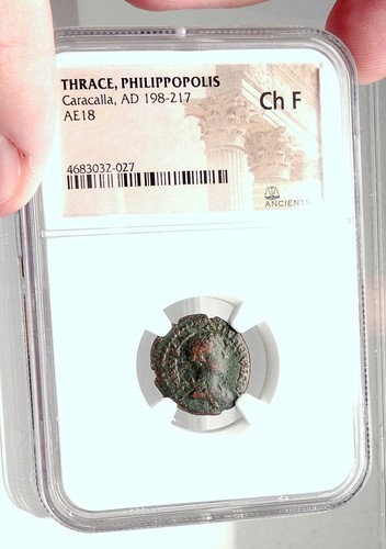 CARACALLA Filippopoli Tracia moneta romana antica originale EROS CUPID NGC i72890 - Foto 3 di 5