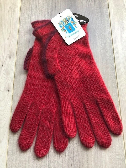 Portolano 100% CASHMERE Gloves Solid w/Ruffle Italy OS Dark Red