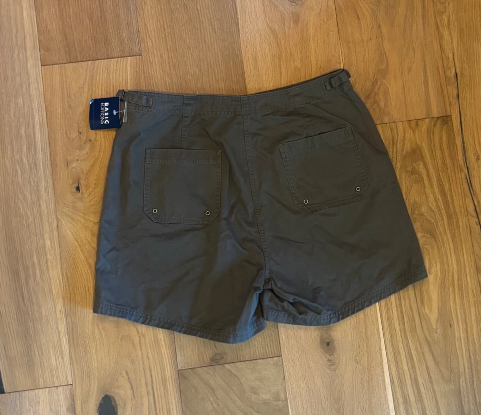 Pantalones Cortos Chinos Basic Editions Talla 16 Cintura Alta Gris Oscuro Verano Bolsillos Mamá Foto 2 de 3