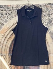 Womens Golf  Tennis Quick Dry Sleeveless V-Neck Polo Shirt, Black COLLETTE LOVE