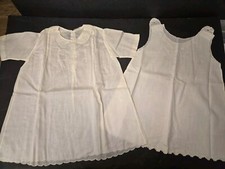 Vintage Tagless White Cotton Infant Baptism Dress 17 Inch Long - Includes Slip 