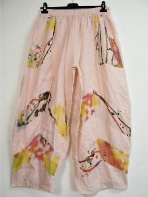 Lagen Look 100% Linen Baggy Ripped Boho Cropped Trousers One Size: Plus 16-20