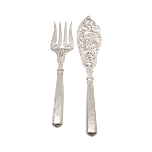 Antique JA van Kempen Dutch 833 Silver Fish Serving Fork & Knife Set #15657