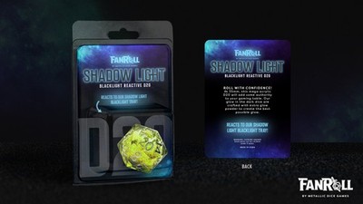 MET96820 Fanroll Shadow Light UV Reactive Individual d20 Elixir Liquid Core Dice