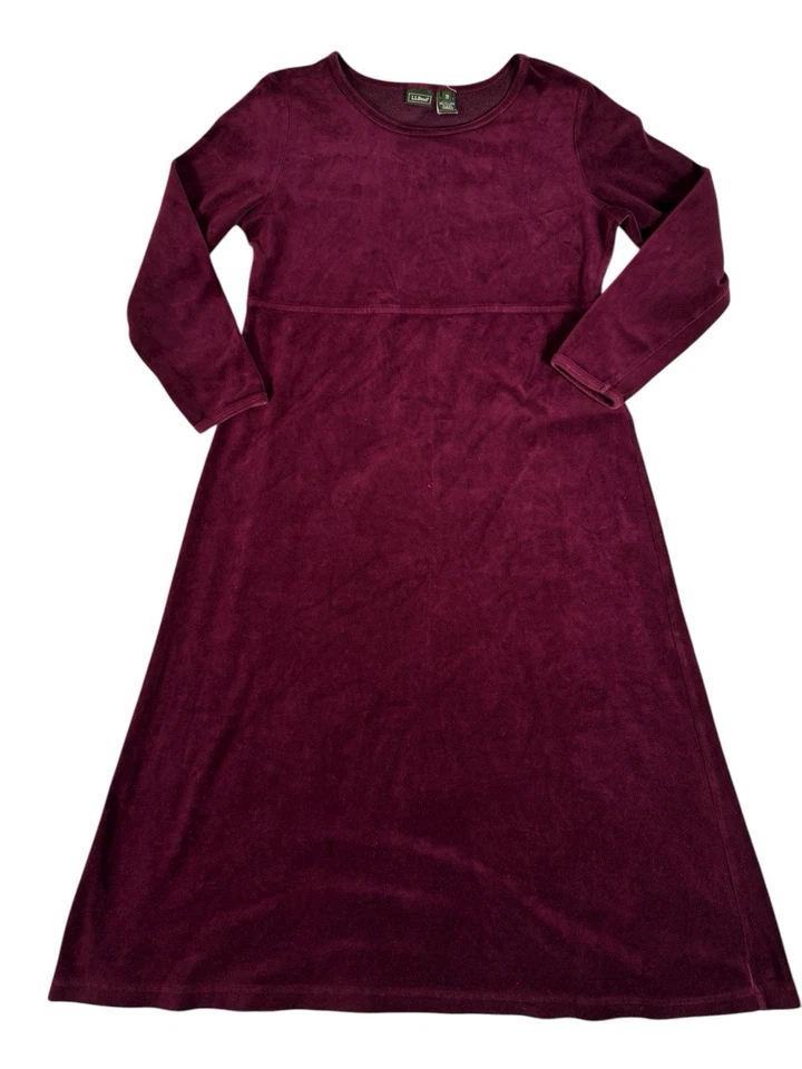 L.L. Vestido para mujer Beans granate terciopelo manga larga jersey cuello redondo línea A M. Foto 2 de 4