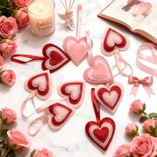 24 Pcs Valentine Felt Heart Ornaments, Red White Small Heart Hanging Valentin...