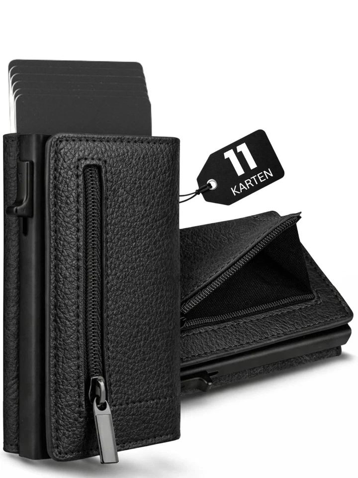 S&T Design RFID Wallet Herren Slim Cardholder Kartenetui Leder Münzfach - Bild 1 von 1