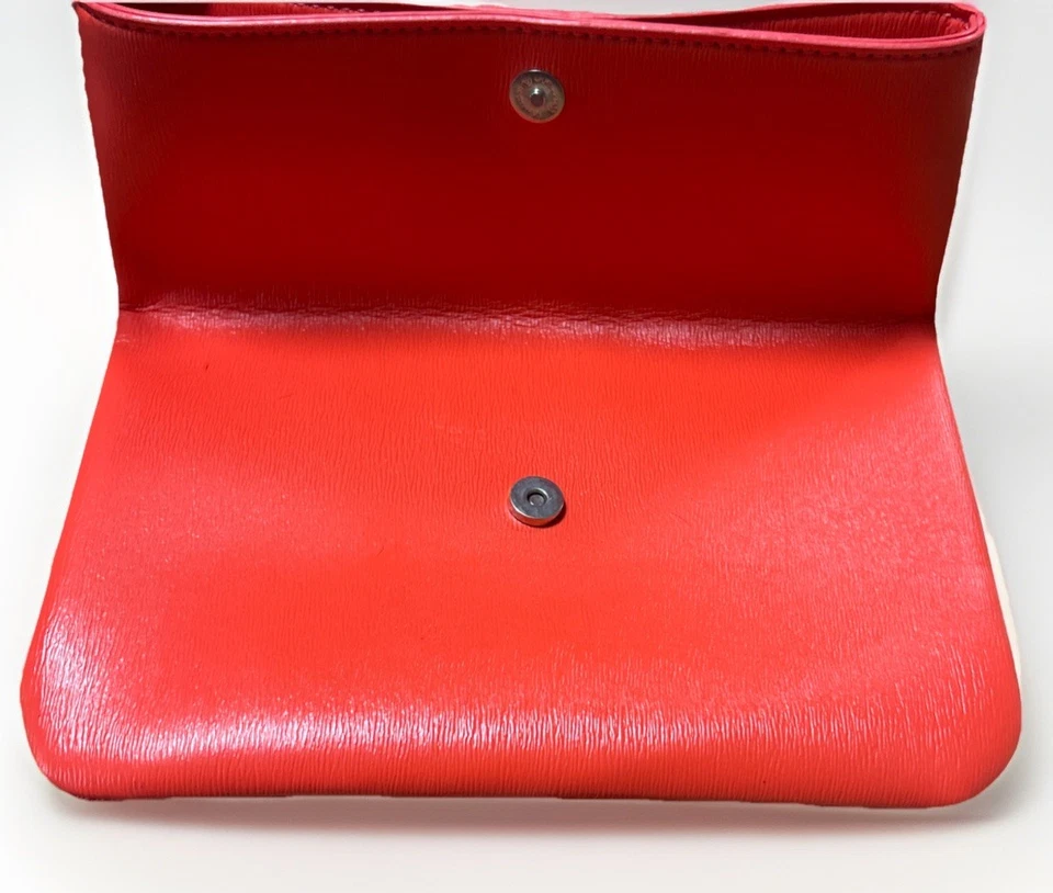 Neiman Marcus Mujer Magnético Precioso Rojo Coral Plegable Bolso sin asas Cartera Foto 3 de 4