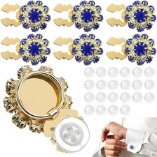 6Pcs Button Covers with Rhinestones Gold & Blue, Sewing Button Covers Decor for