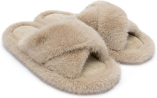 Womens Slippers Memory Foam Fuzzy Cross Band Faux Fur Slippers for Women Gift