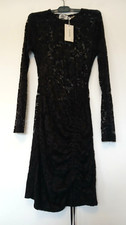 BNWT Flounce London Ruched Mini Evening/Party Dress in Black Lace Design Size 10
