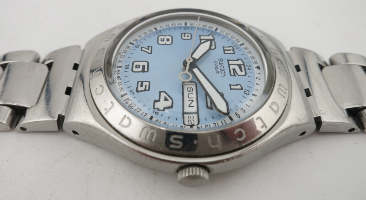 Swatch Irony Cool Days Blue Stainless Steel Swiss Made Watch 