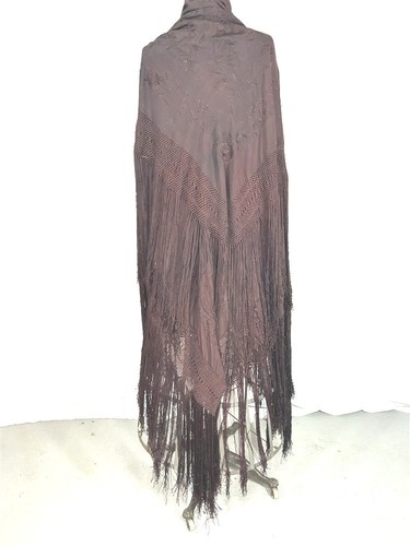  antique silk shawl embroidered lg 49x49 dark purple fringe 20 piano original 