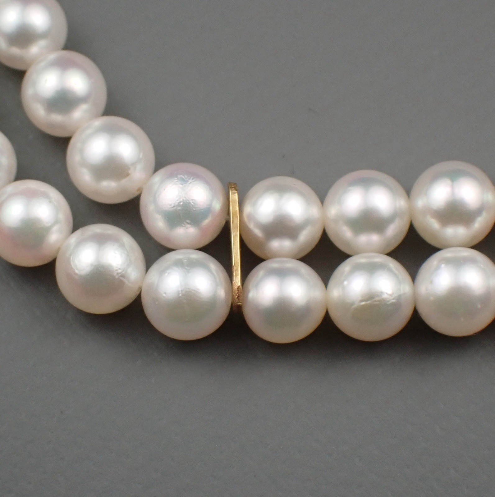 14k Solid Gold White Pearl Double Stranded 7.25 I… - image 9