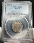 1913 D Type 1 Buffalo Nickel NGC AU55