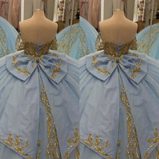 Big Bow for Quinceanera Dresss Accessories Custom Color Sparkly Sweet 15 Blue