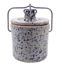 Cheese Crock Blue Splatter W/Lid