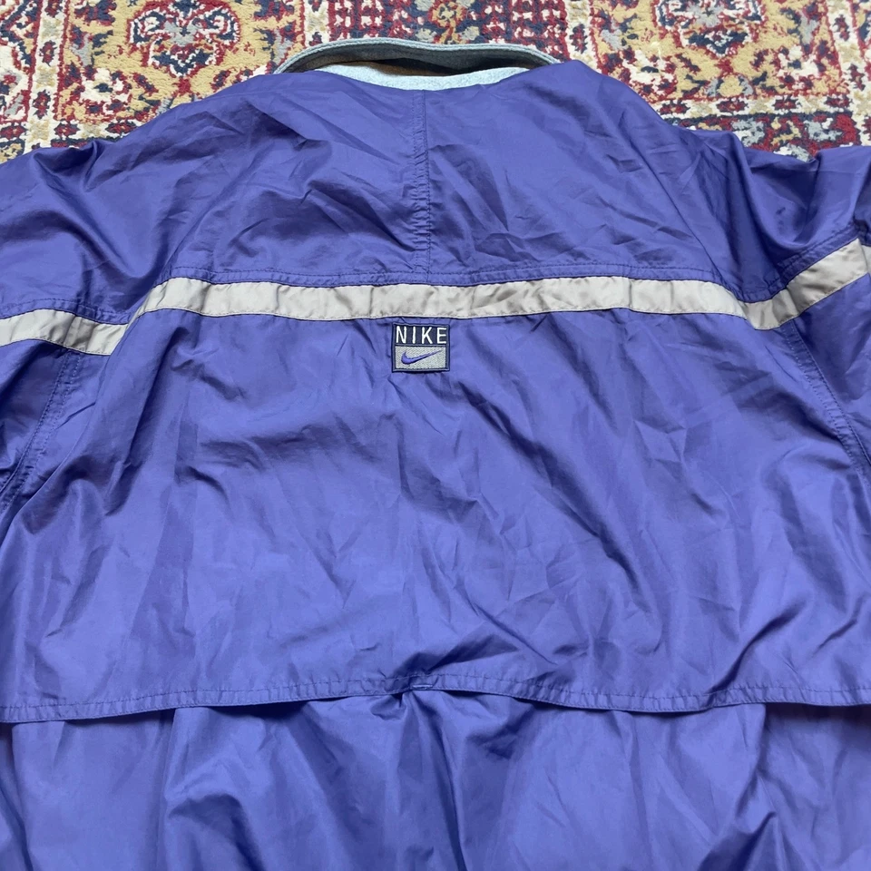 Vintage 90s Nike center swoosh Windbreaker track Jacket Purple Stripe Women's M - Image 2 of 4