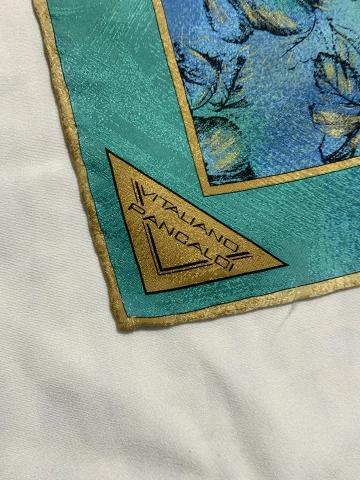 VITALIANO PANCALDI M.I.Italy Blue Flower / Logo Men’s Handkerchief Silk 15" PEC - Image 4 of 4