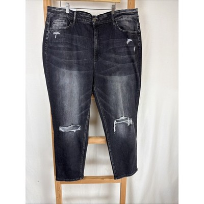NWT Flying Monkey Vervet Erika Black Distressed Mom Jeans #0886 Size 20