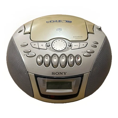 Sony CFD-E75 Portable Boombox CD Player AM/FM Radio Cassette Working Vtg Silver