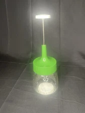 Vintage Manual Butter Churn Cream Whipper Green Top Glass Jar Hand Pump Gadget