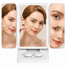 Tri-Fold Makeup Mirror Vanity Mirror With LED Lights, 1X, 2X, 3X Magnification