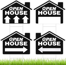 Pinkunn 4 Pcs Open House Signs for Real Estate 12x16 Small Signage, Black