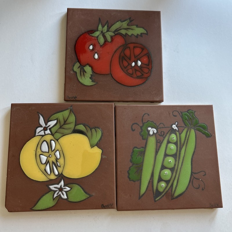3 Decorative Kitchen/ Wall Tiles Signed Made In Italy