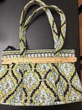 Vera Bradley Large Shoulder Tote Bag Green EUC