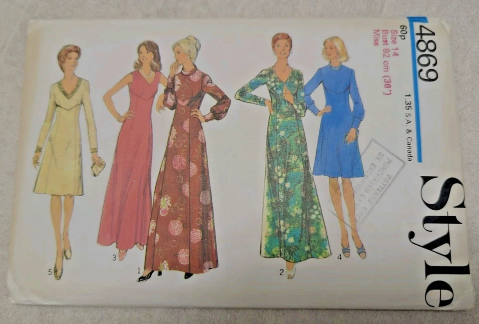 Vintage 1970s Style 4869 Evening Prom Party Dress Sewing Pattern B36" UNCUT - Image 2 of 3