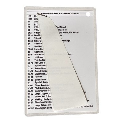 Minelab Manticore COINS TID VID Codes Laminated  All Terrain General