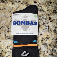 NWT Bombas Kids Black Socks X-Small W/ Orange  Blue Stripes Antimicrobial