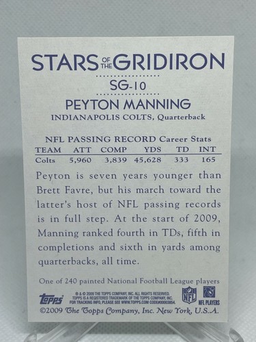Peyton Manning 2009 Topps National Chicle Stars of the Gridiron #SG-10XCJX - Picture 2 of 2