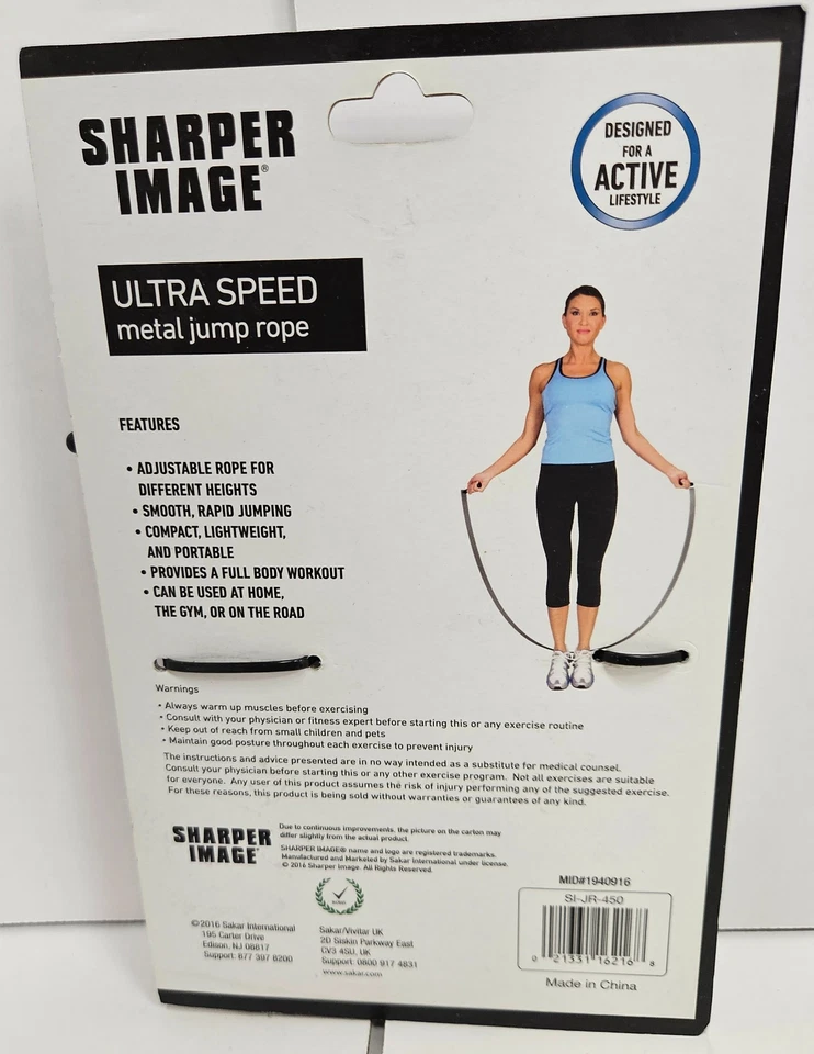 Веревка для прыжков Sharper Image, металлическая сверхскоростная с ручками подшипников, черная - Изображение 2 из 2