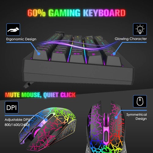 4000mAh Rechargeable Gaming Keyboard Mouse Set Wireless RGB LED 64 Keys For PC - Picture 7 of 22