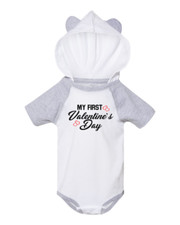 My First Valentine's Day Baby Bodysuit One-Piece Jump Suit Hood Ears Love