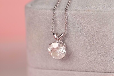 1.50Ct Round Lab Created Diamond Solitaire Pendant Necklace 14K White Gold Over