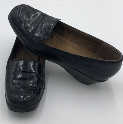 Women's Aerology Aerosoles Brown Patent Wedge Slip On Shoes Loafers Sz 6.5