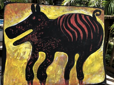 Outsider Brut Folk Art Painting By Texas Artist ''Crazy'' Bill Hollis