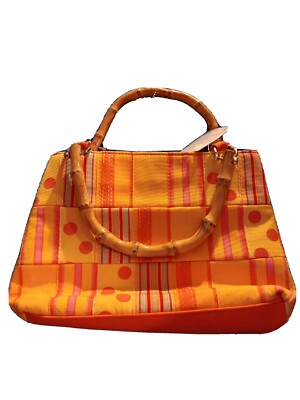 Mercer & Madison Multicolor Patchwork Square Bag Purse With Bamboo Handles