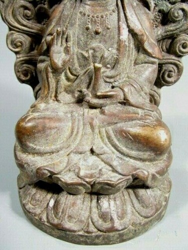 China Chinese Bronze Figure of Kwan Yin w/ Elaborate Decor Aura Halo ca. 20th c - Picture 3 of 12