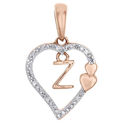 10K Rose Gold Diamant Herzanhänger Lang Initialen A bis Z Anhänger 0.10 Karat - Picture 27 of 27