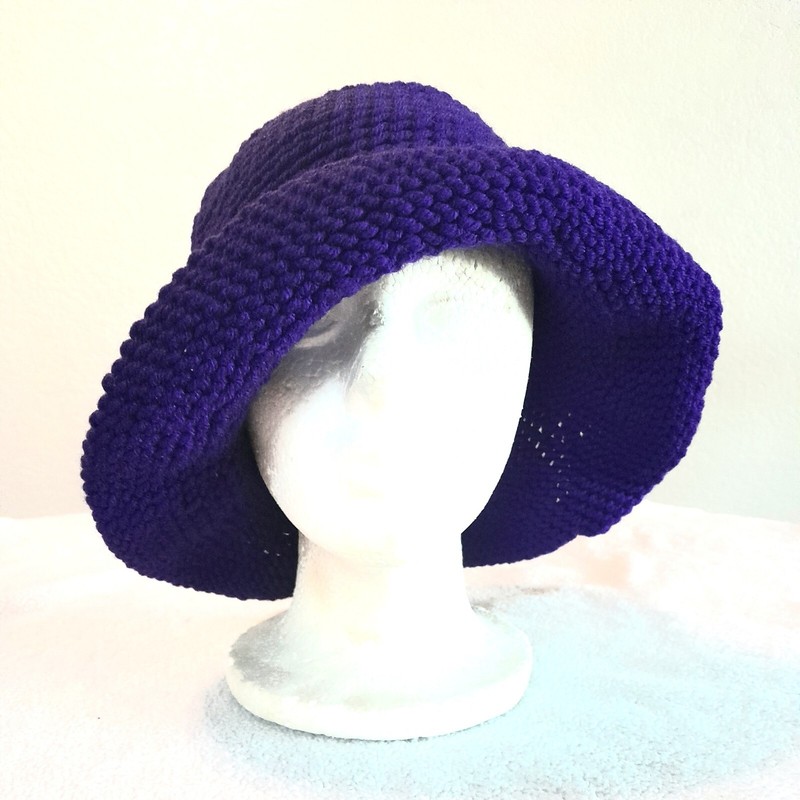 Purple Wide Brim Crochet Handmade Flapper Sun Hat